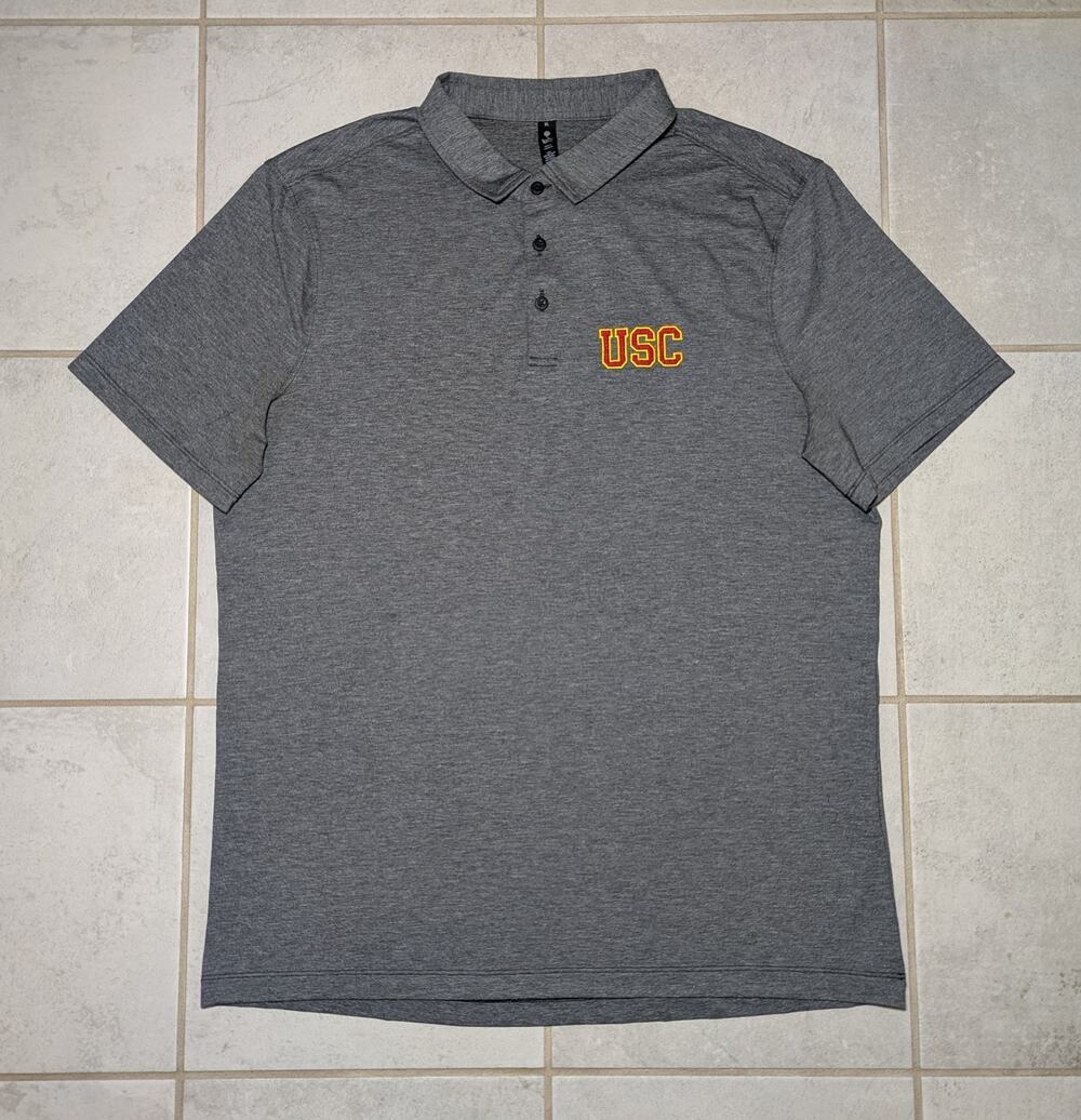 Lululemon Men's XL USC Trojans Evolution Polo Shirt Grey Performance Stretch